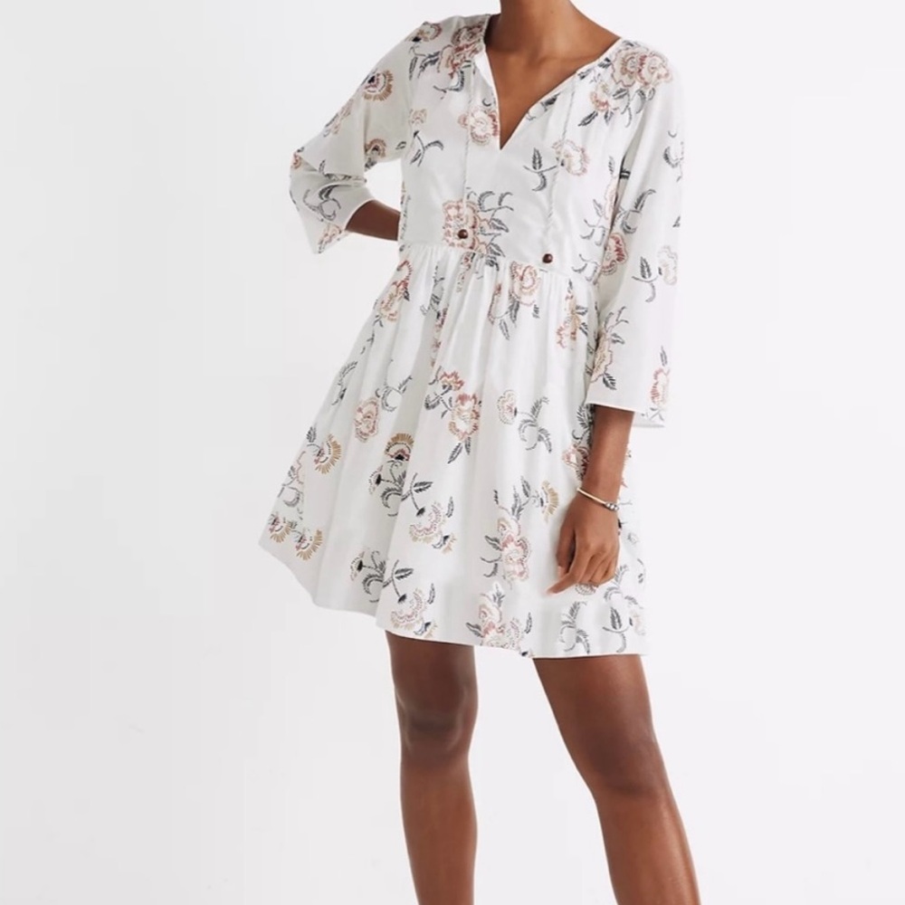Madewell x Warm • Honolulu Hibiscus Floral Tie Neck Mini Dress